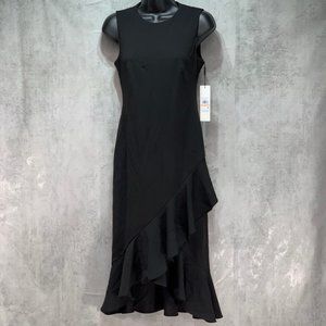 Calvin Klein Black Sleeveless Ruffled Hem High/Low